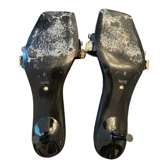 Raye Lavan Leather Heels Mule Crystal Embellishments Square Toe Black Size 8 - Picture 4 of 13